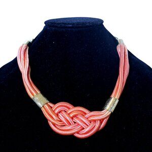 Peach Pink Knot Tie Fabric Choker Collar Bib Necklace